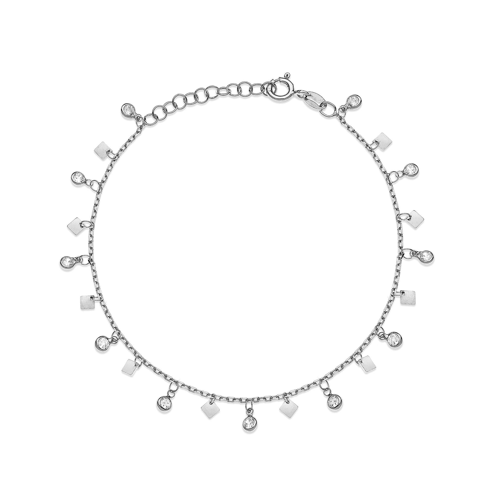 Bracelet with Square Pendants and Zircon Stones in Rhodium-Plated 925 Silver