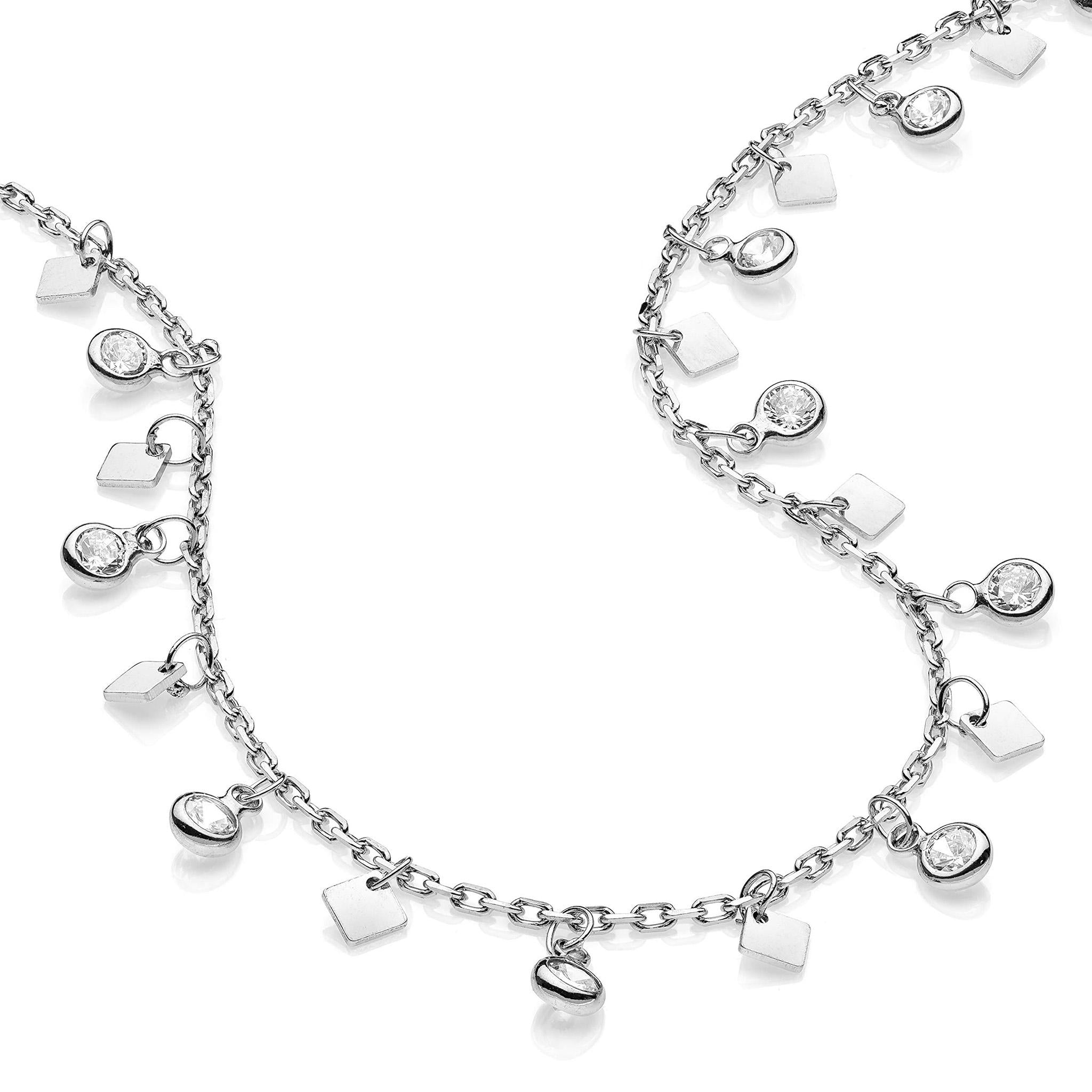 Bracelet with Square Pendants and Zircon Stones in Rhodium-Plated 925 Silver