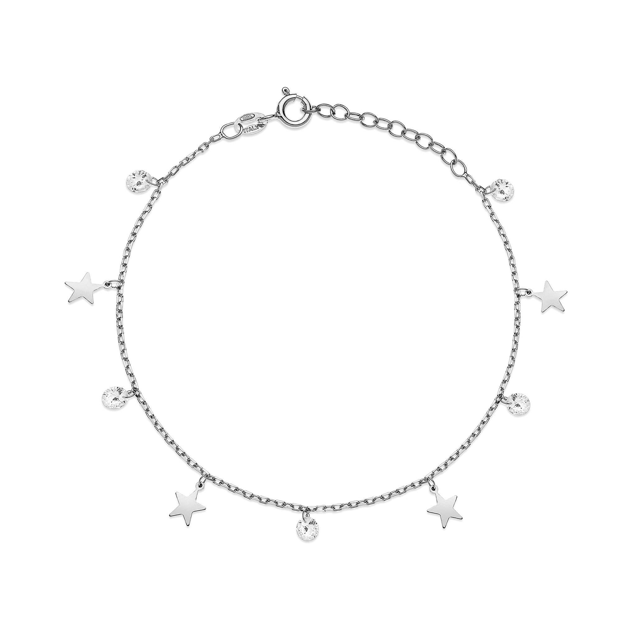 Bracelet with Stars and Zircon Stones in Rhodium-Plated 925 Silver
