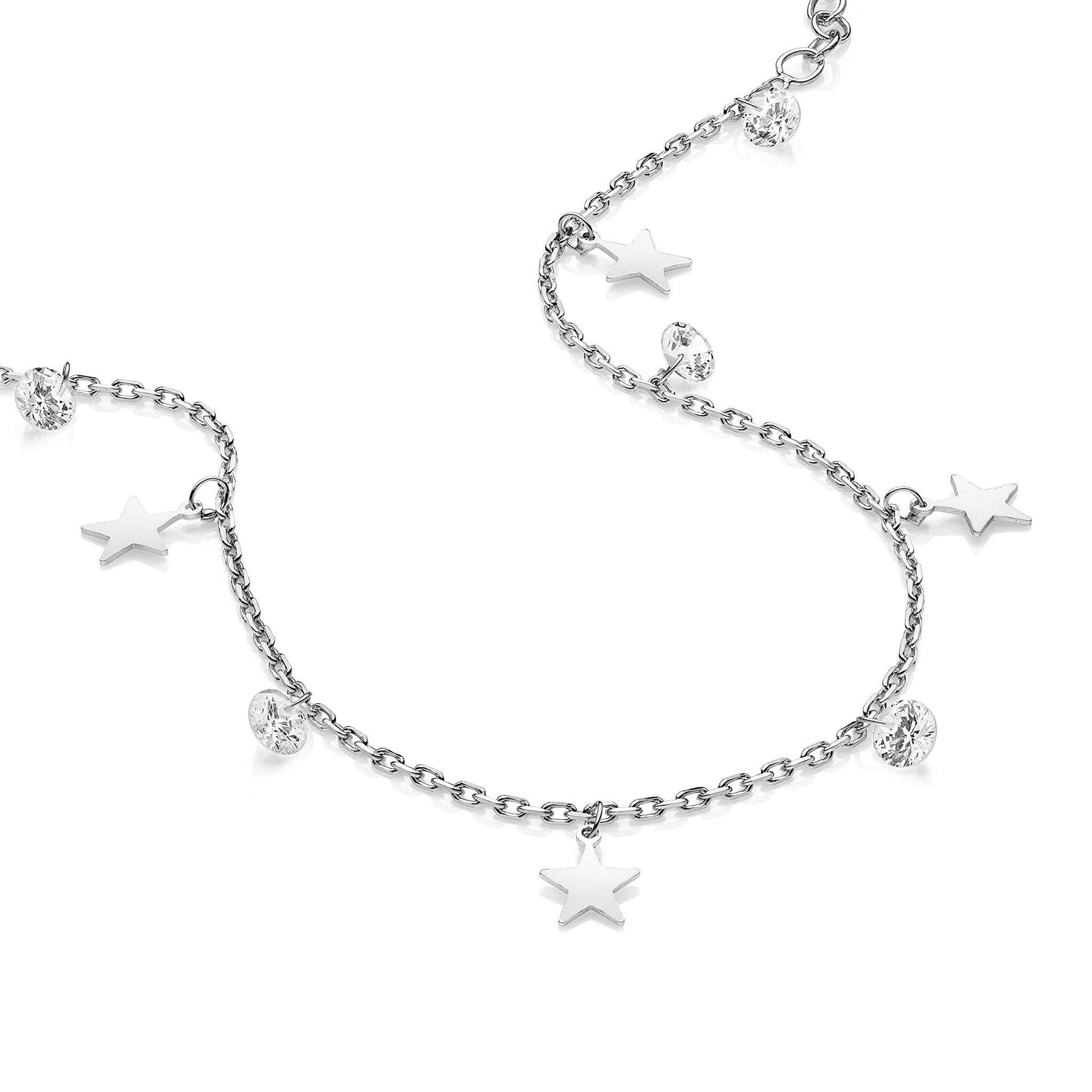 Bracelet with Stars and Zircon Stones in Rhodium-Plated 925 Silver