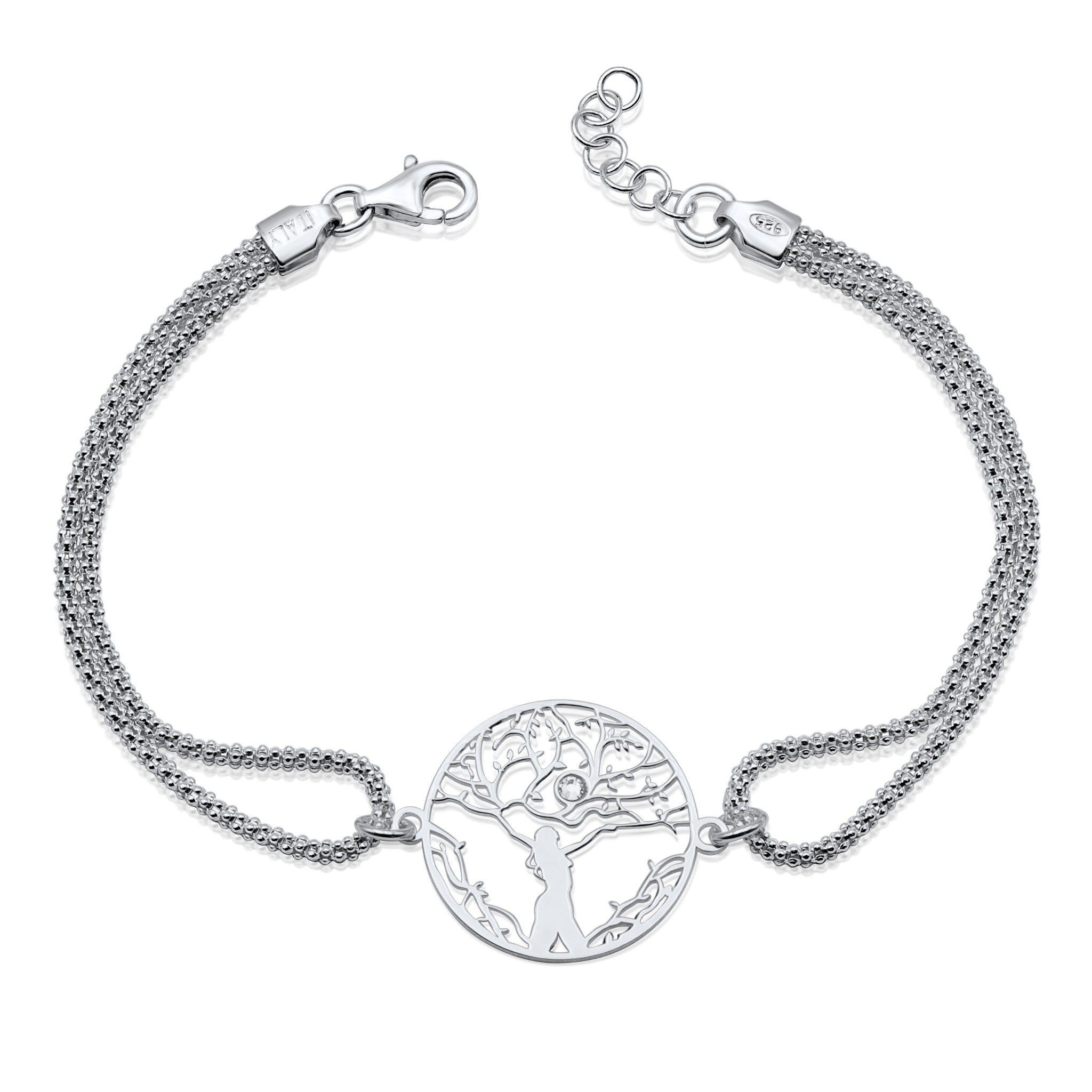 Bracciale Doppio Filo con Albero della Vita in Argento 925 e Cristallo Swarovski
