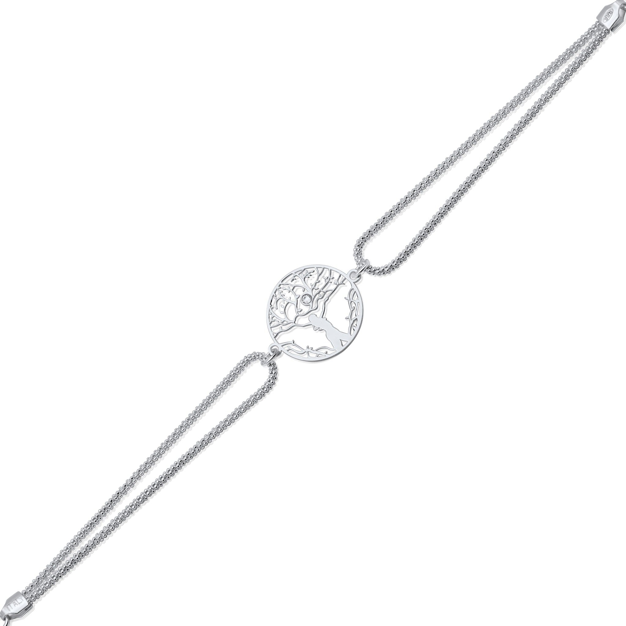 Bracciale Doppio Filo con Albero della Vita in Argento 925 e Cristallo Swarovski