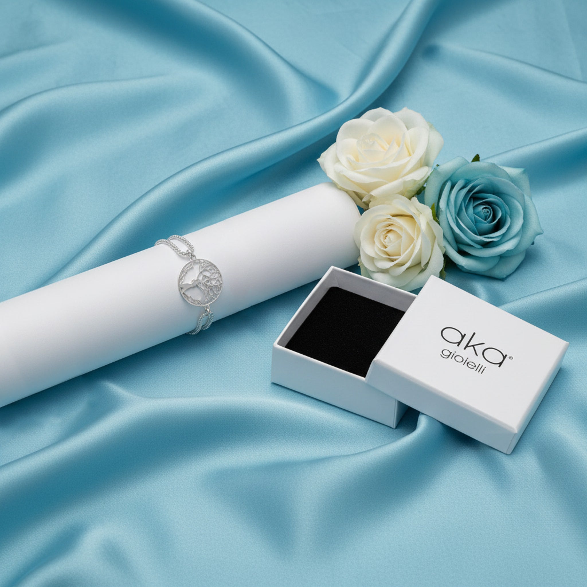 Bracciale Doppio Filo con Albero della Vita in Argento 925 e Cristallo Swarovski