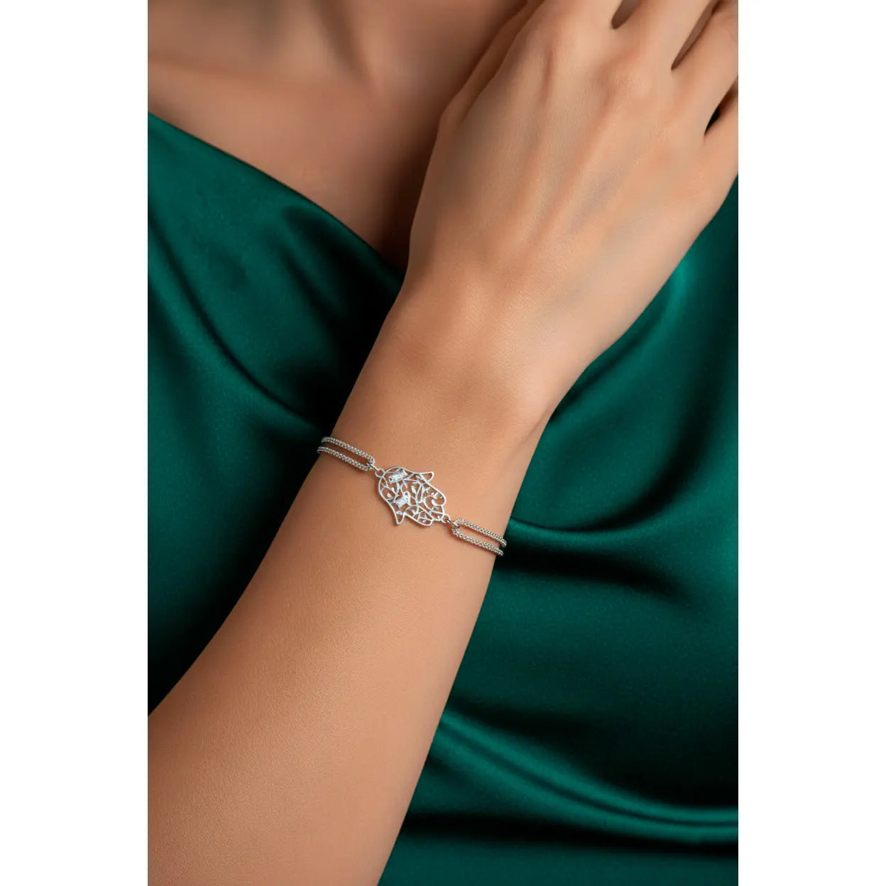 Doppelstrang-Armband mit Hand der Fatima in 925 Silber