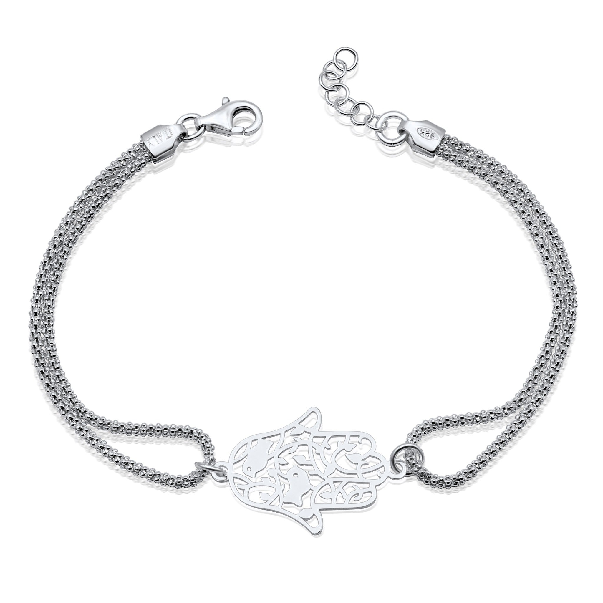 Bracciale Doppio Filo con Mano di Fatima in Argento 925