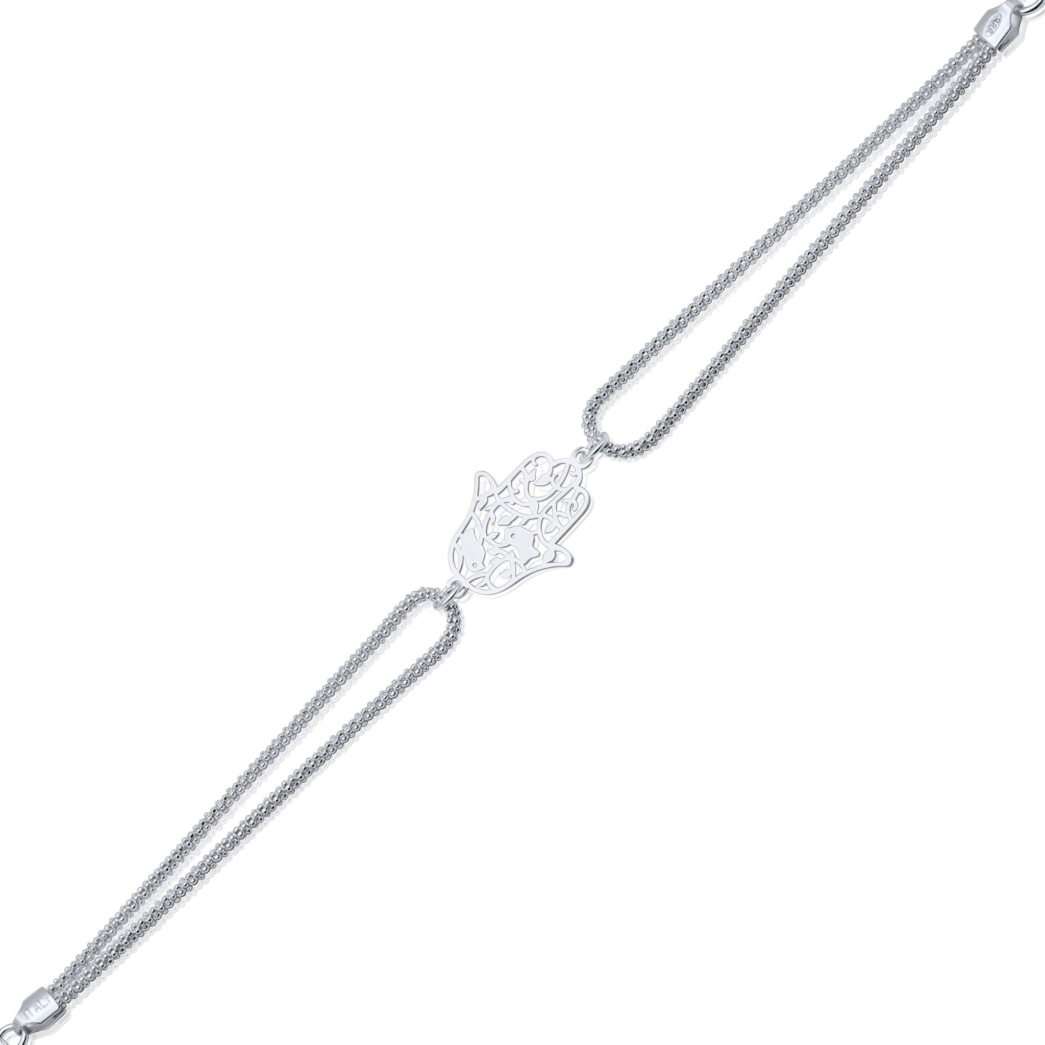 Bracciale Doppio Filo con Mano di Fatima in Argento 925