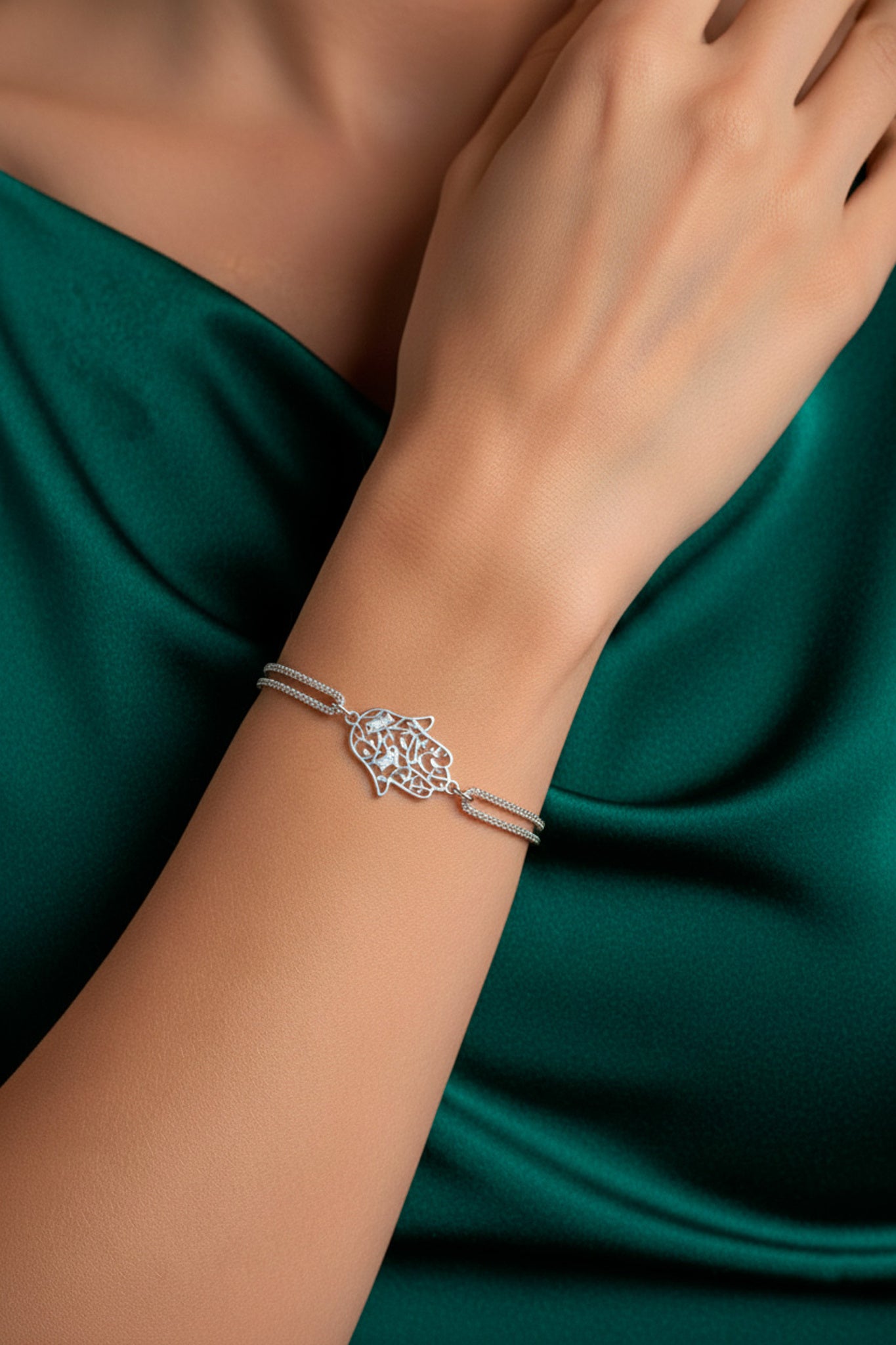 Bracciale Doppio Filo con Mano di Fatima in Argento 925