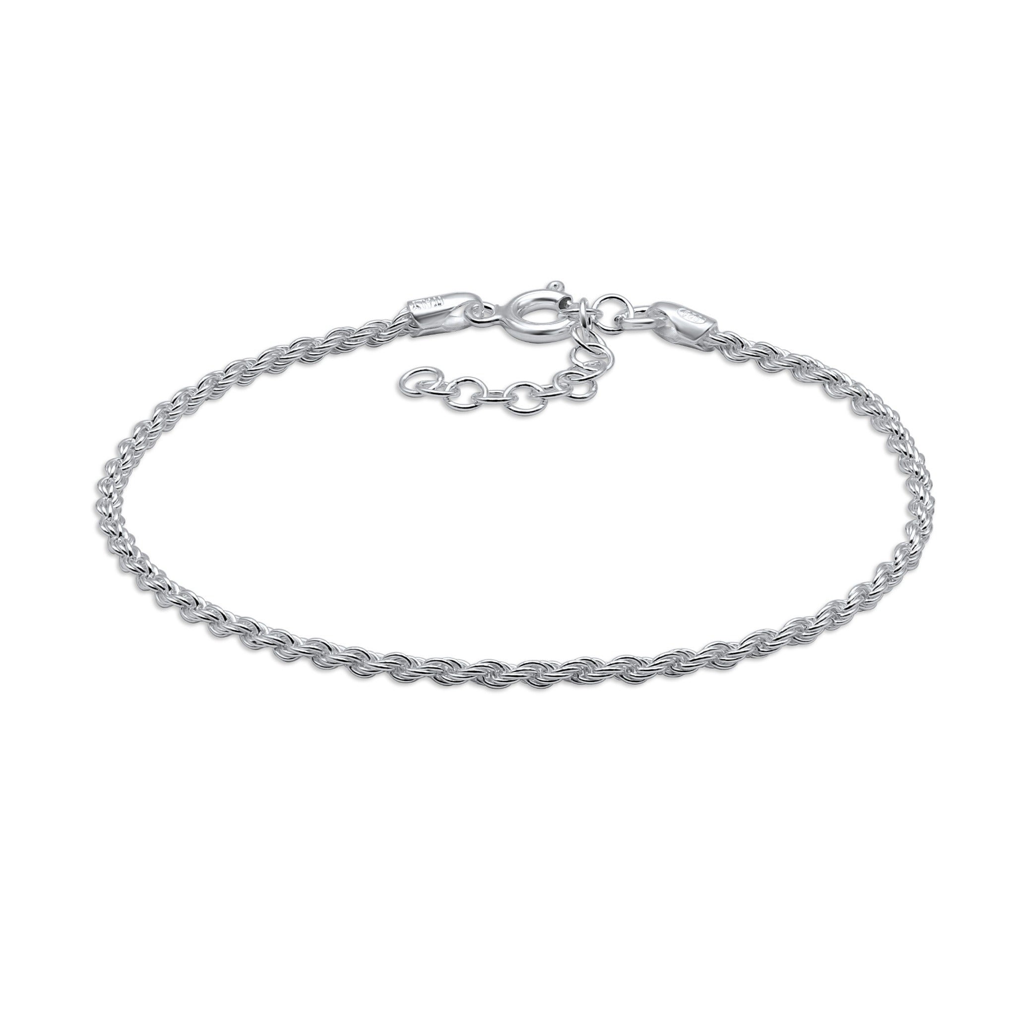 Bracciale Maglia Corda 2 mm in Argento 925 Rodiato