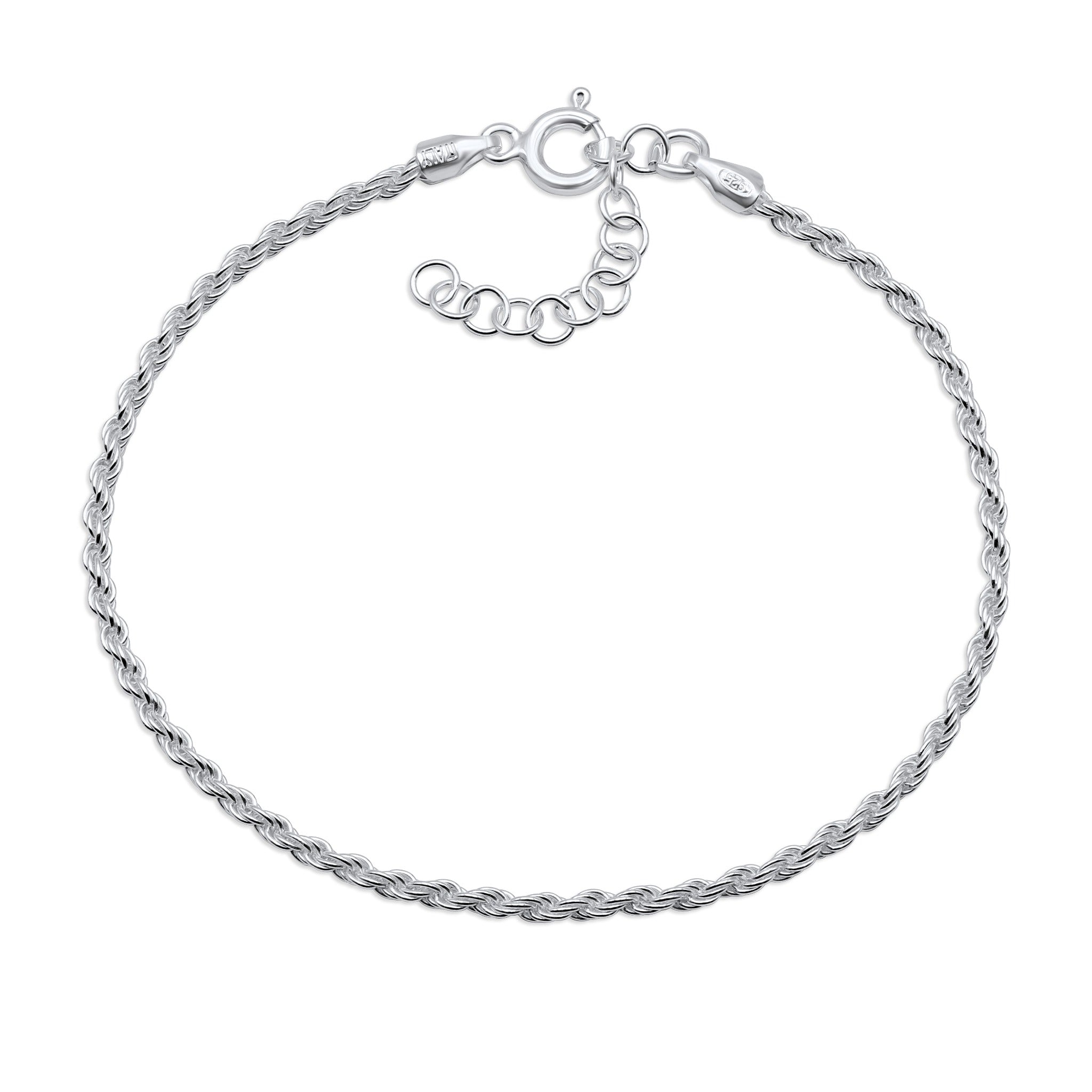 Bracciale Maglia Corda 2 mm in Argento 925 Rodiato