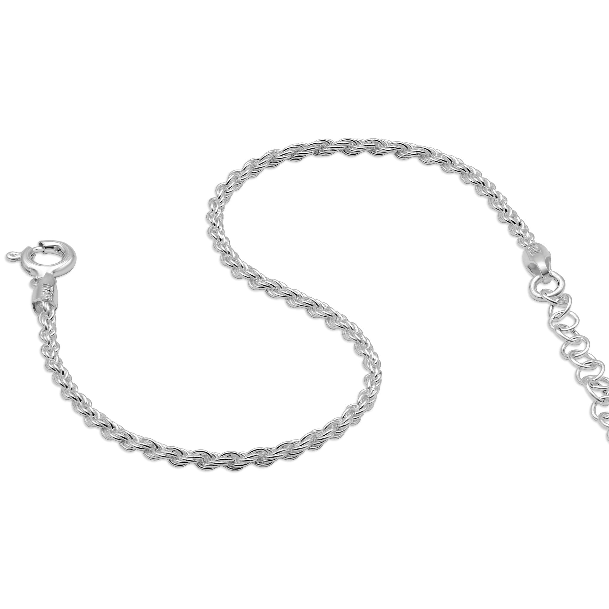 2mm Rope Mesh Bracelet in Rhodium-Plated 925 Silver