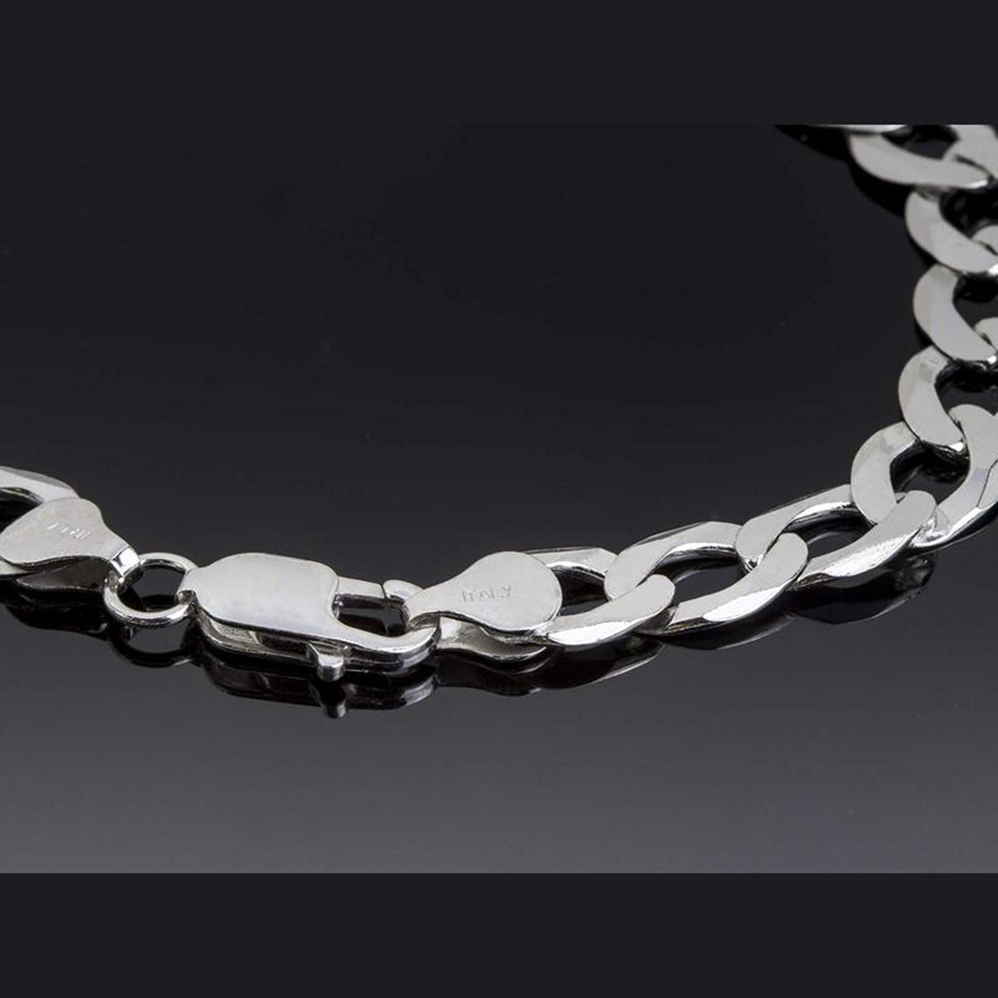 9mm Flat Groumette Mesh Bracelet in Rhodium-Plated 925 Silver