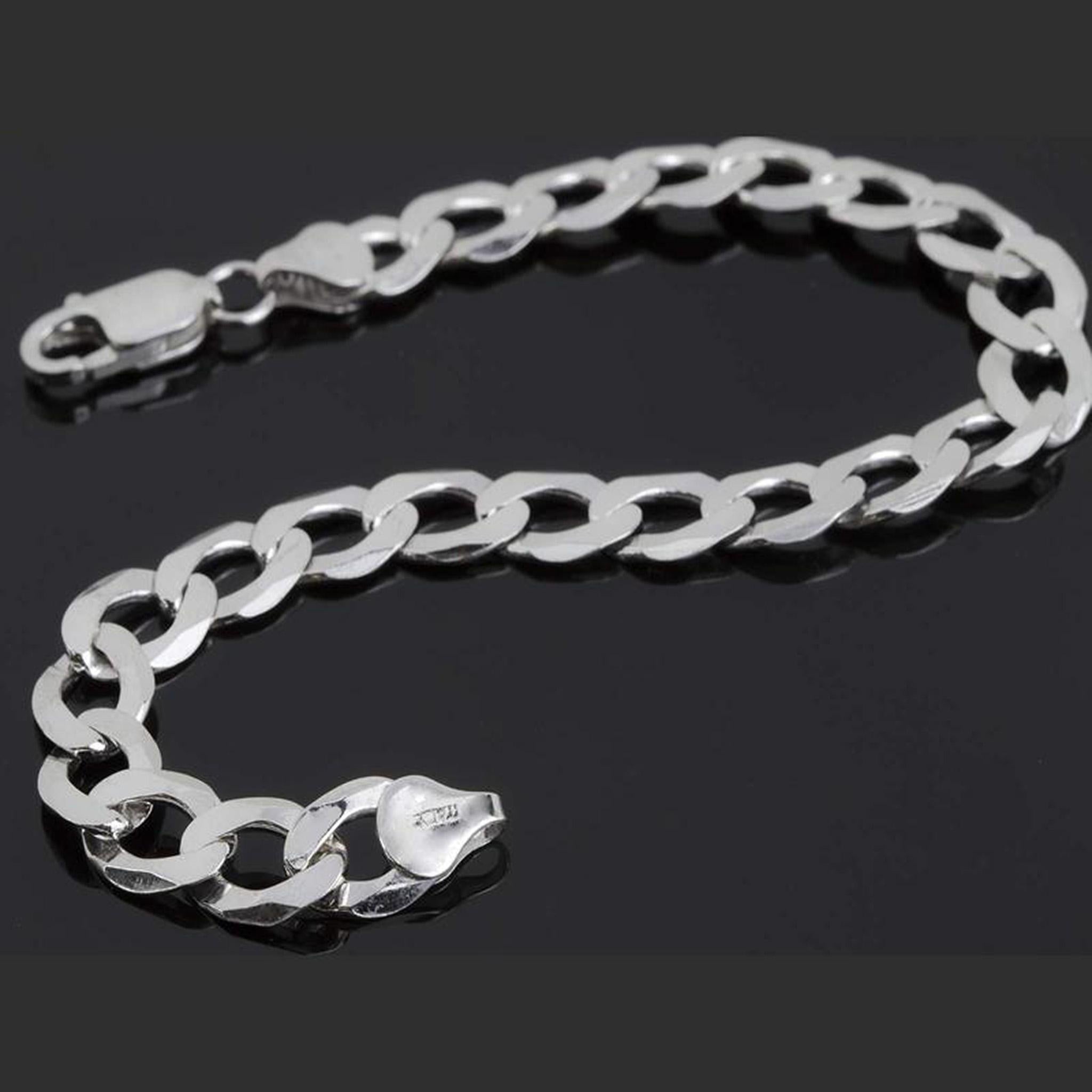 9mm Flat Groumette Mesh Bracelet in Rhodium-Plated 925 Silver