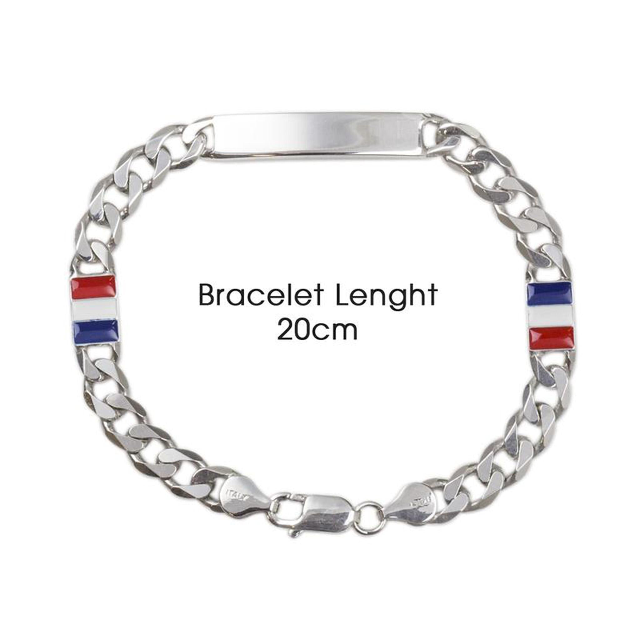 Bracciale Uomo con Targhetta e Bandiera Francia in Argento 925 Rodiato