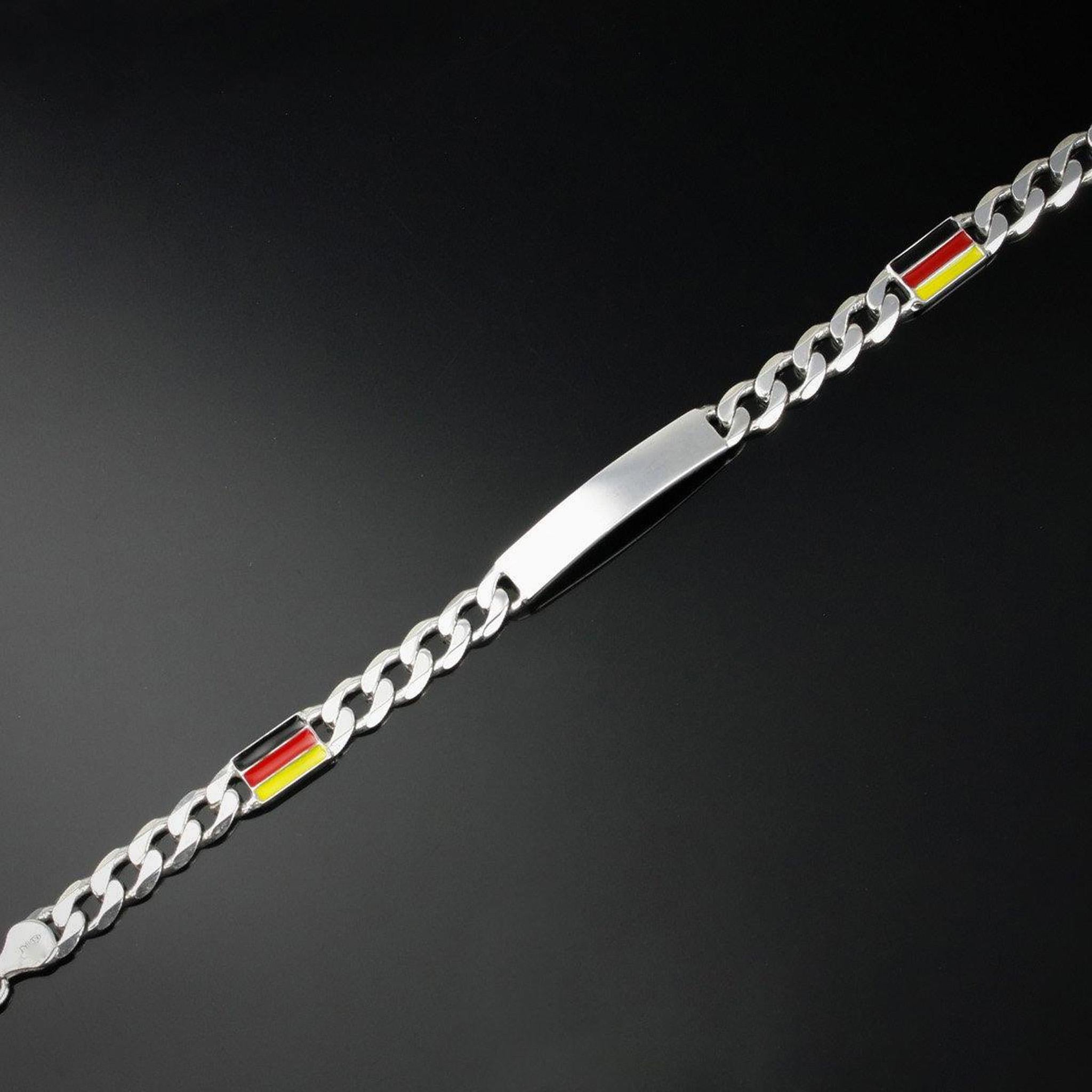 Men's Bracelet with Tag and German Flag in Rhodium-Plated 925 Silver