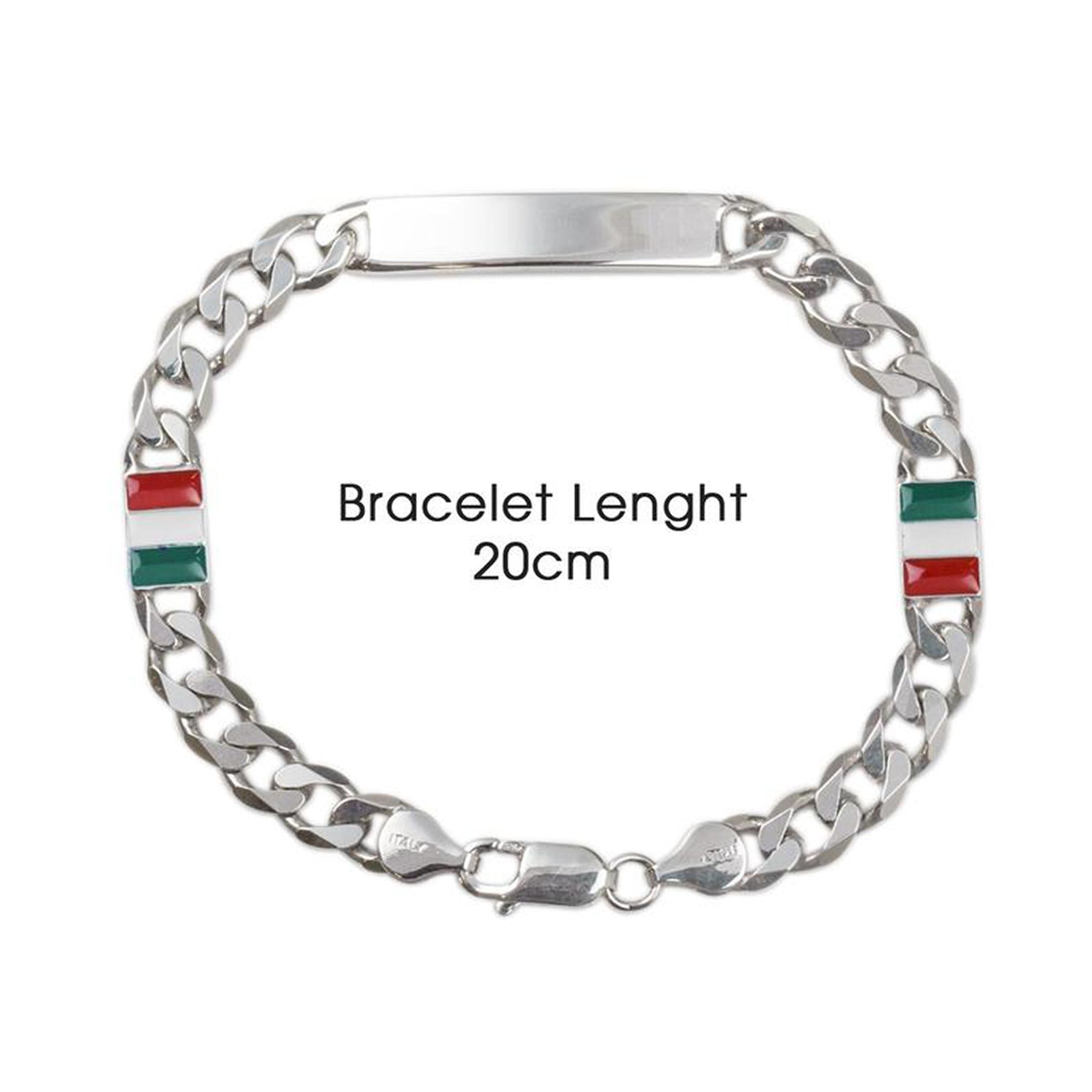 Bracciale Uomo con Targhetta e Bandiera Italia in Argento 925 Rodiato