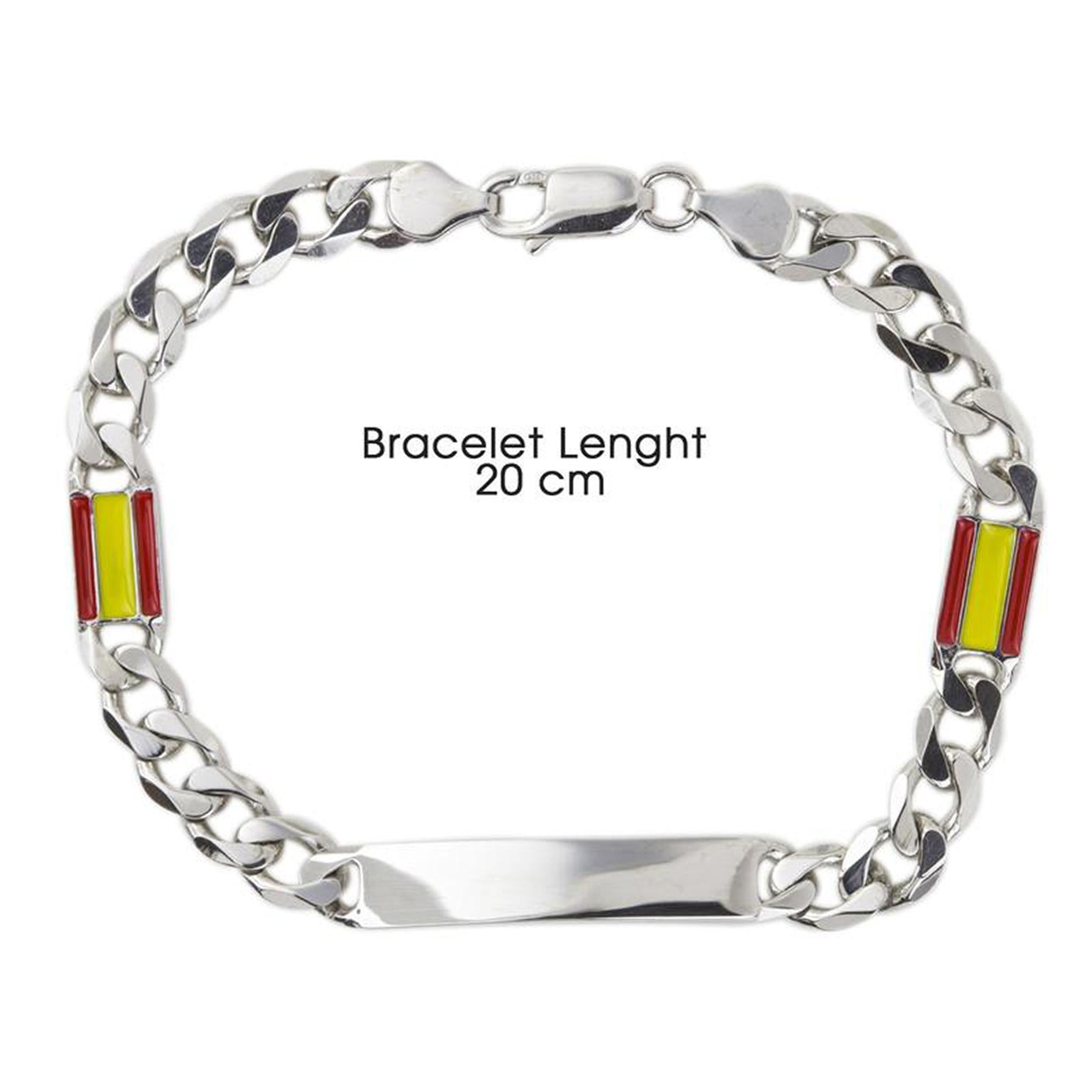 Men's Bracelet with Plate and Spanish Flag in Rhodium-Plated 925 Silver