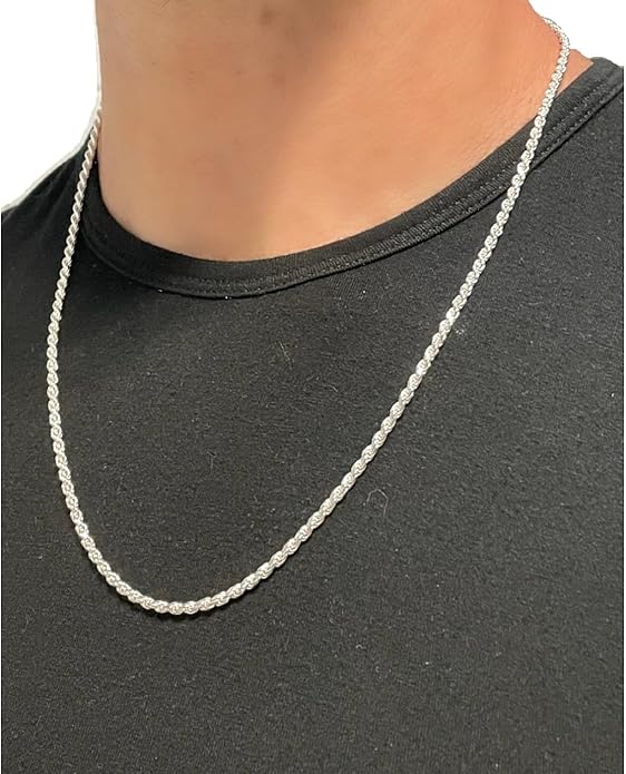 3mm Rope Chain in Rhodium-Plated 925 Silver