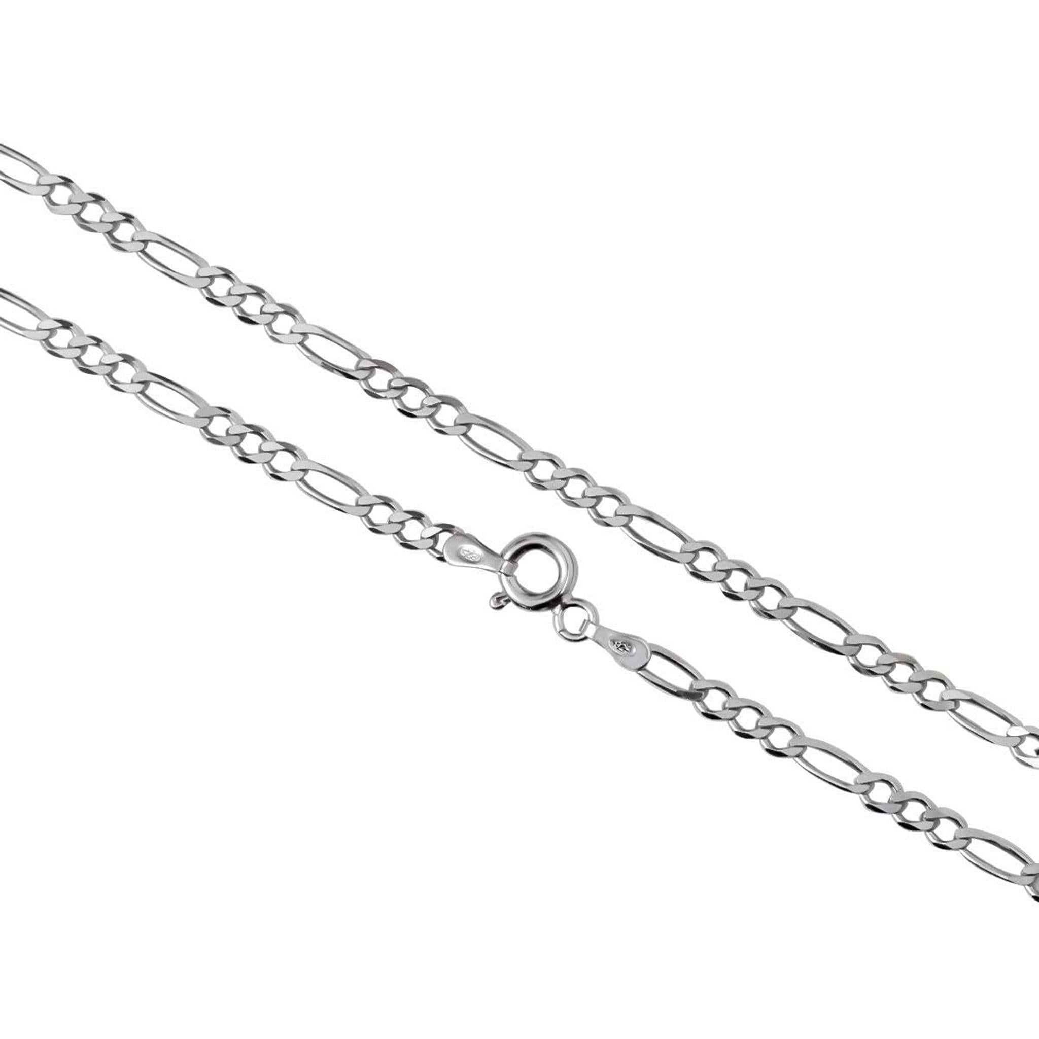 3mm Figaro Link Chain in Rhodium-Plated 925 Silver