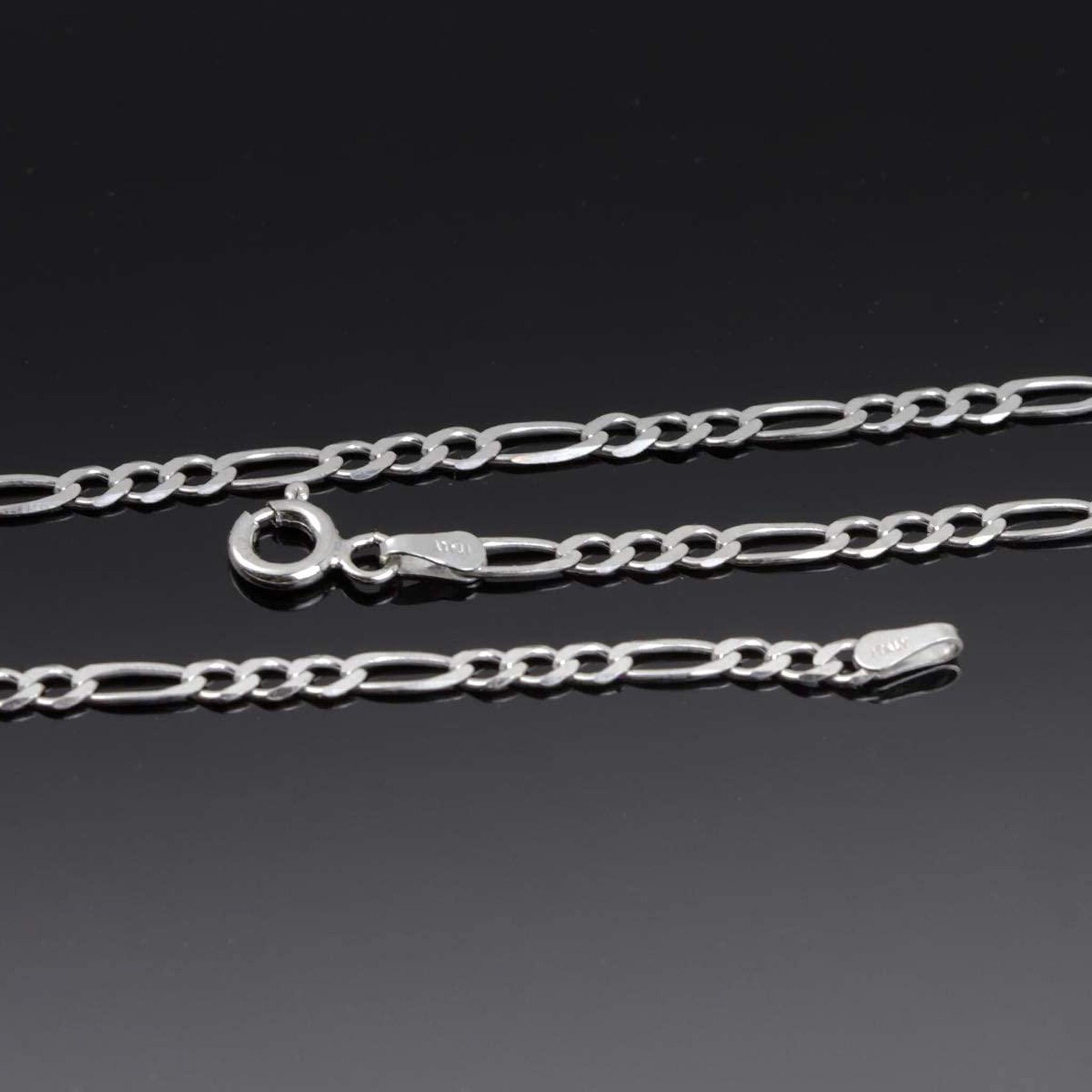 3mm Figaro Link Chain in Rhodium-Plated 925 Silver