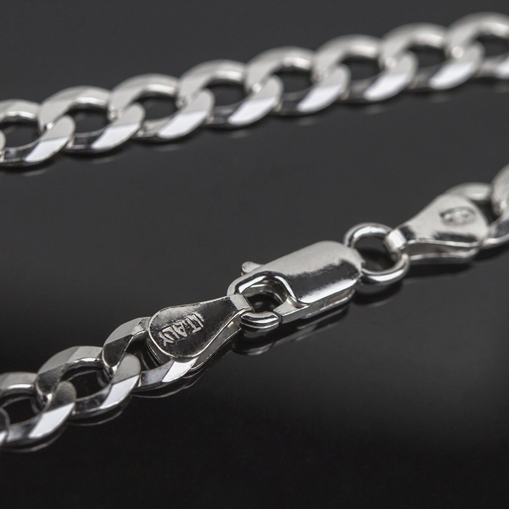 5.5mm Flat Groumette Chain in Rhodium-Plated 925 Silver
