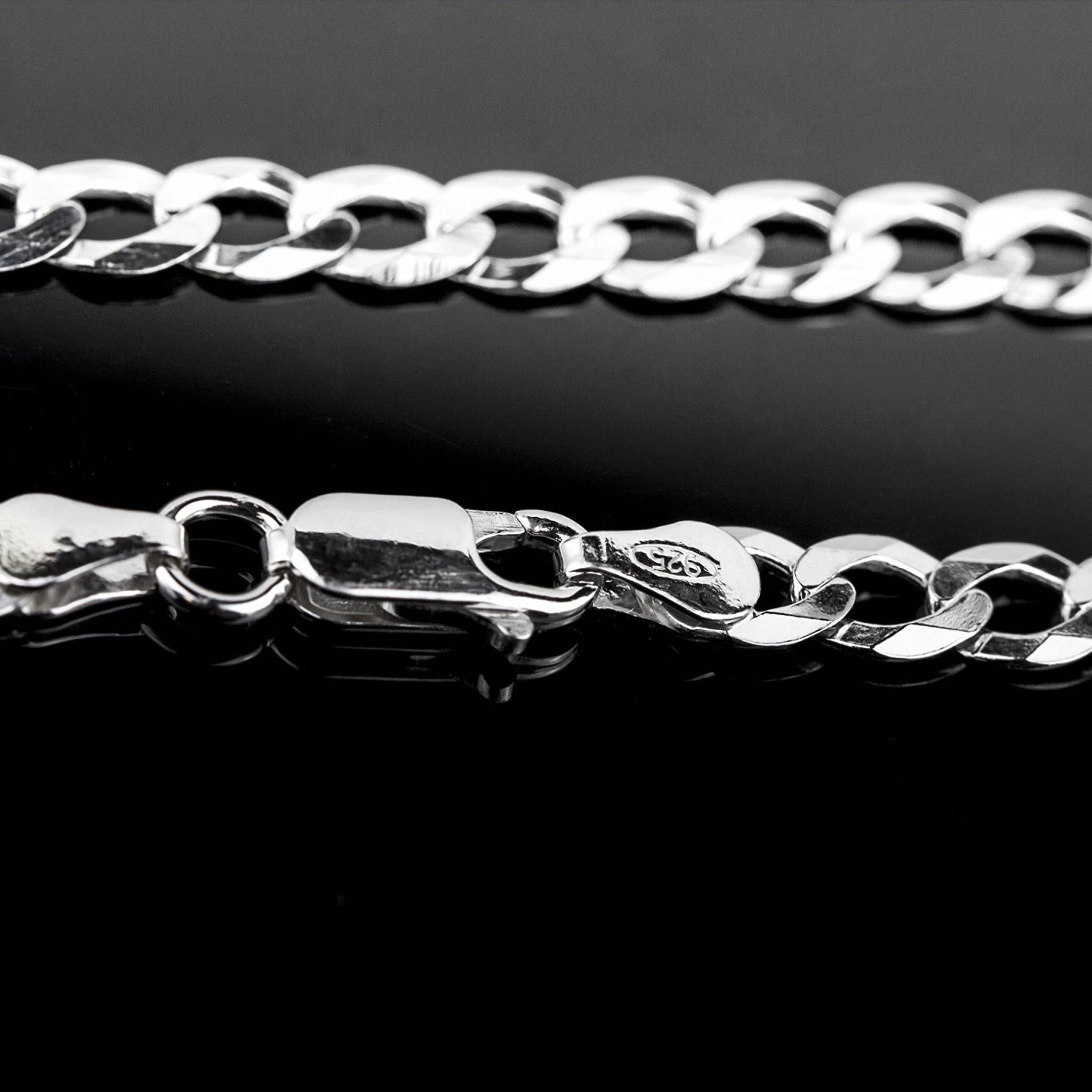 5mm Flat Groumette Chain in Rhodium-Plated 925 Silver