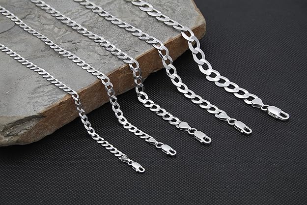 6mm Flat Groumette Chain in Rhodium-Plated 925 Silver