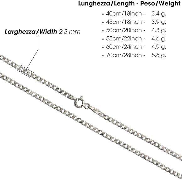 Catenina Maglia Groumette 2.3 mm in Argento 925 Rodiato