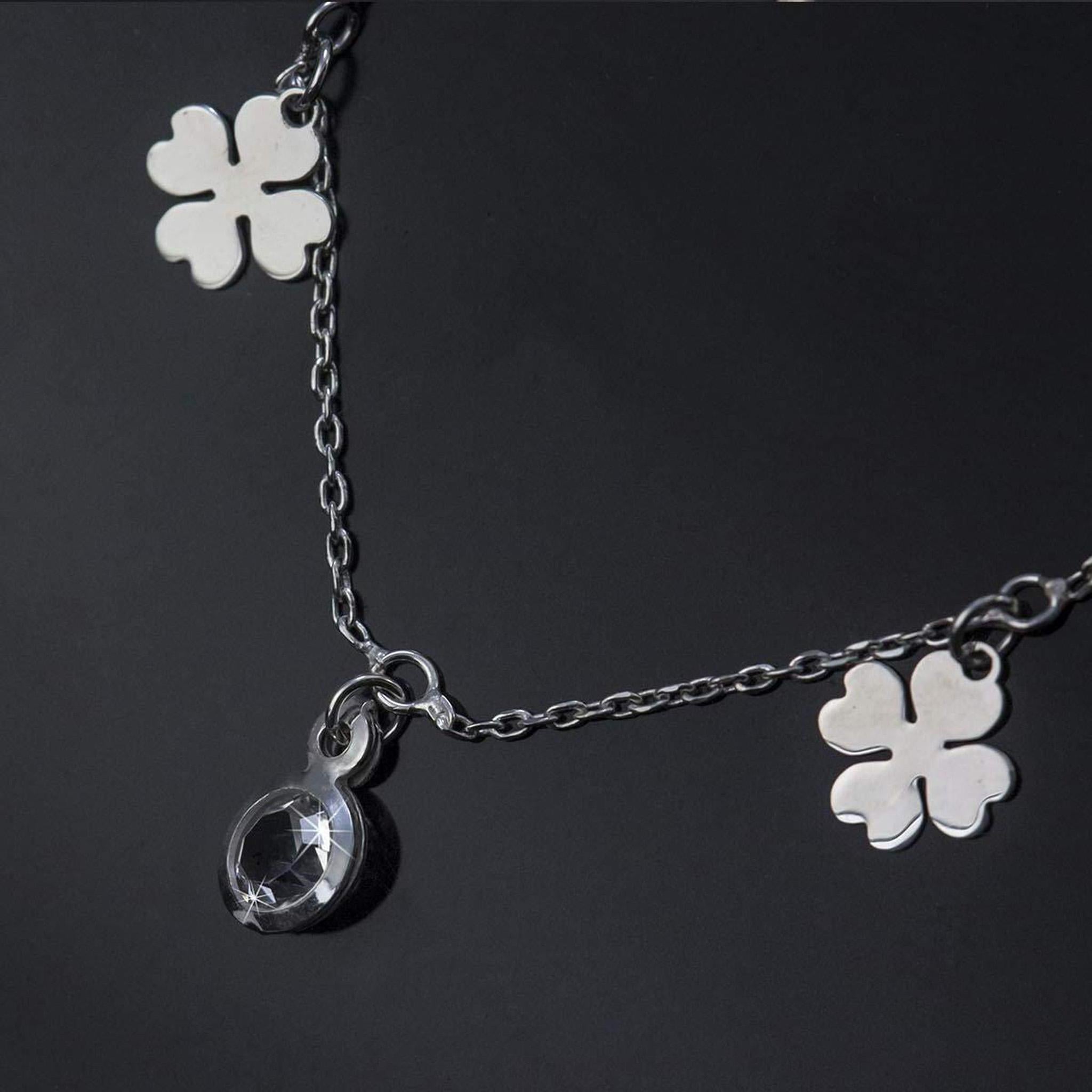 Cavigliera con Quadrifoglio e Zircone in Argento 925 Rodiato - Aka Gioielli