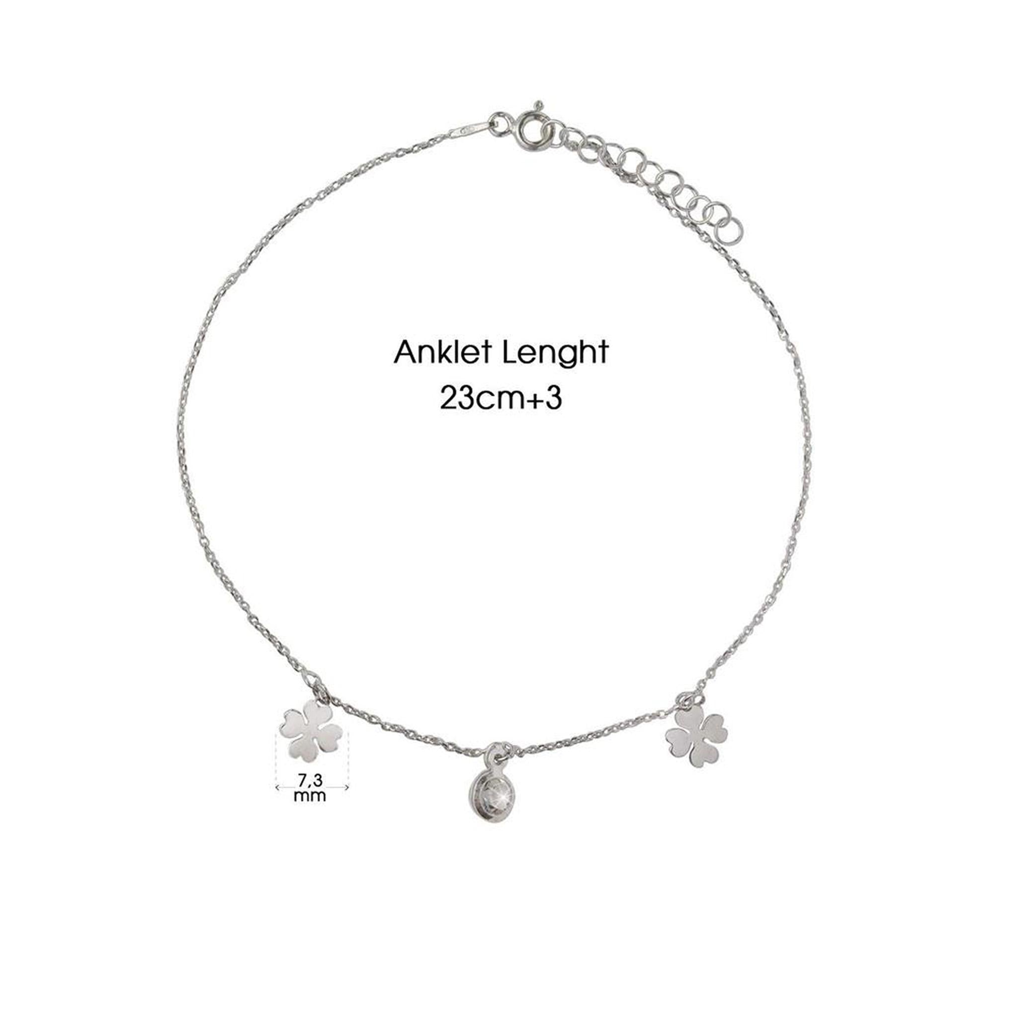 Cavigliera con Quadrifoglio e Zircone in Argento 925 Rodiato - Aka Gioielli