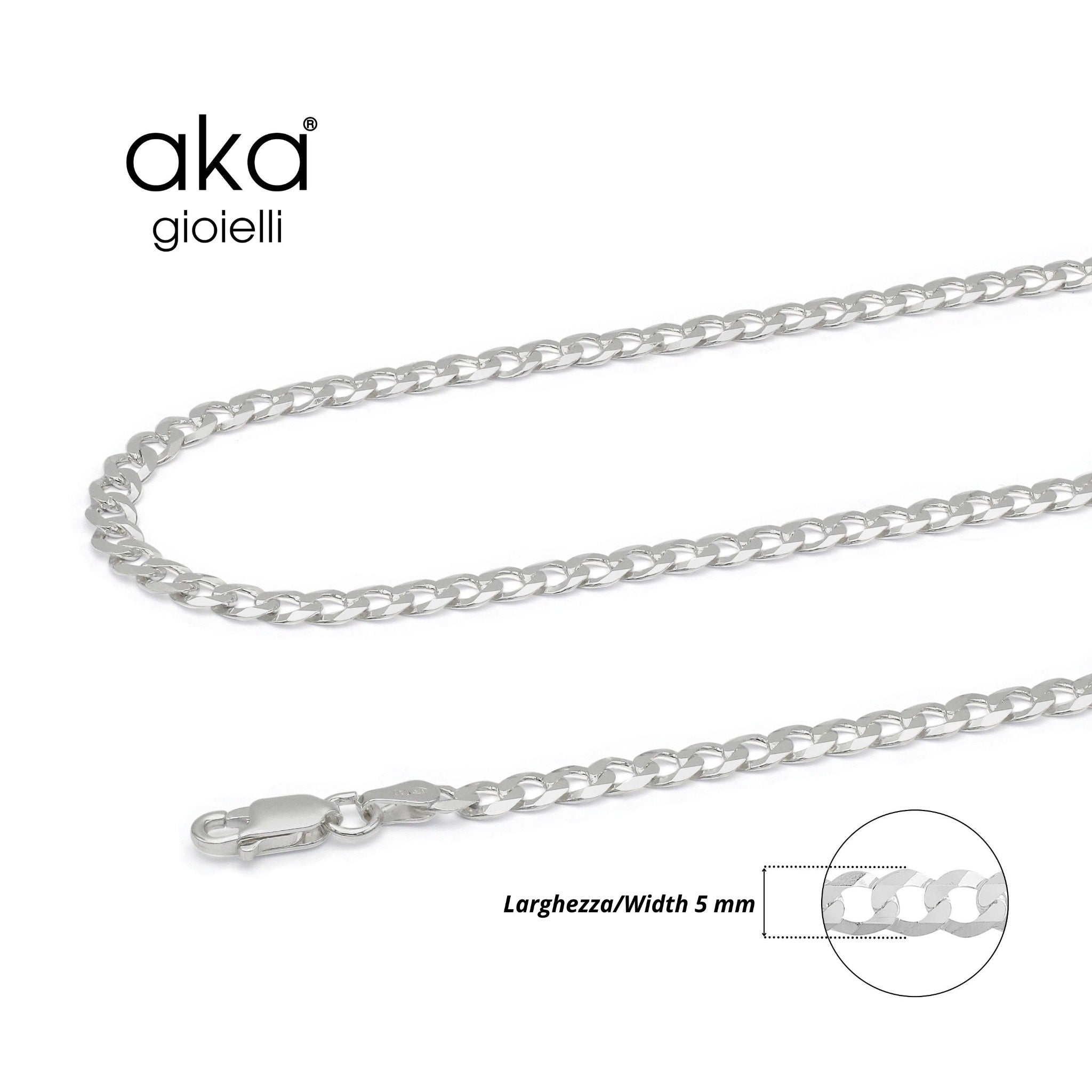 Collana Uomo In Acciaio Inox 316L, Catena Maglia Cubana Larga 5mm, Lunga 24 Pollici, Colore Argento Con Chiusura A Lobster
