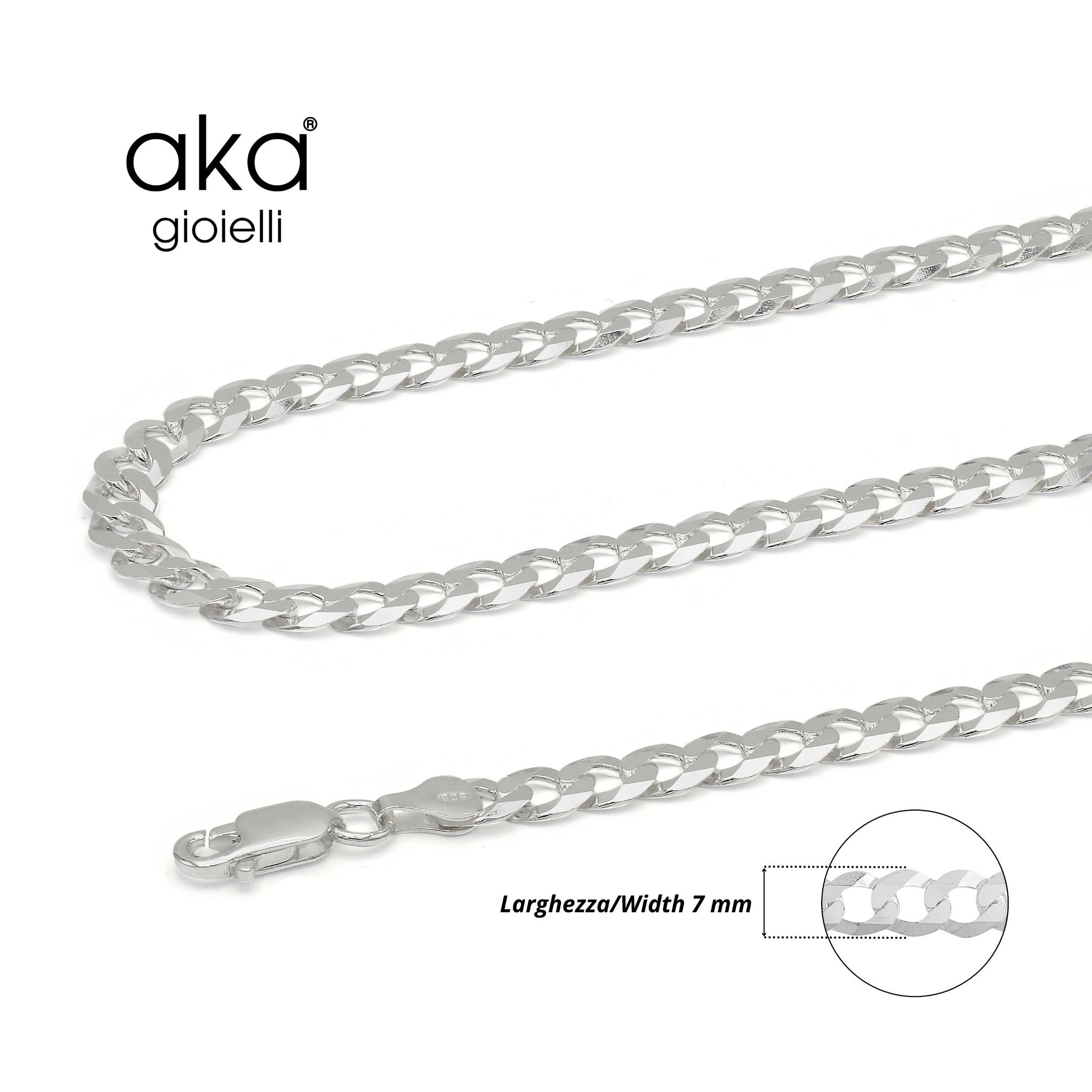 Collana Catena Maglia Cubana 7 mm Unisex in Argento 925