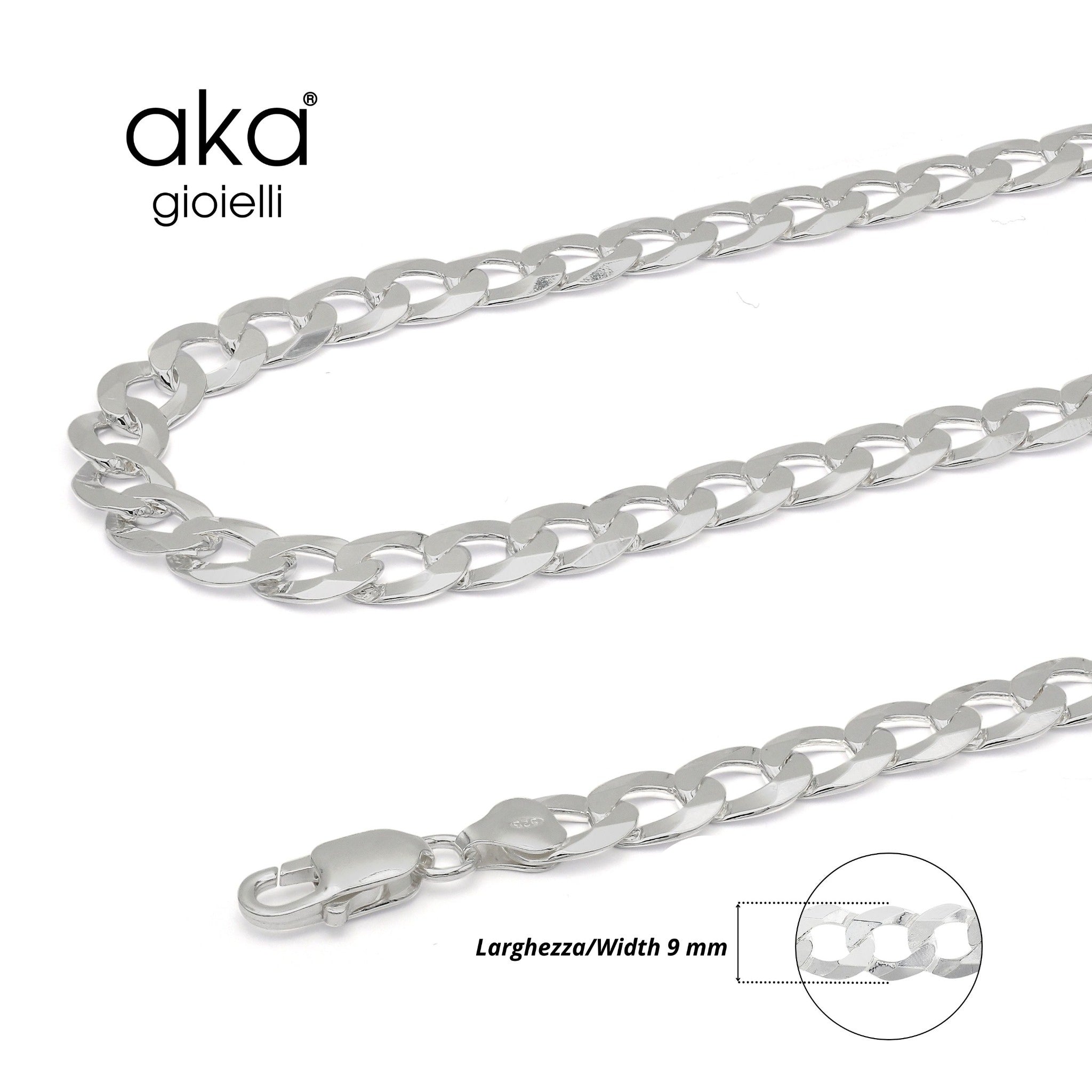 Collana Catena Maglia Cubana 9 mm in Argento 925