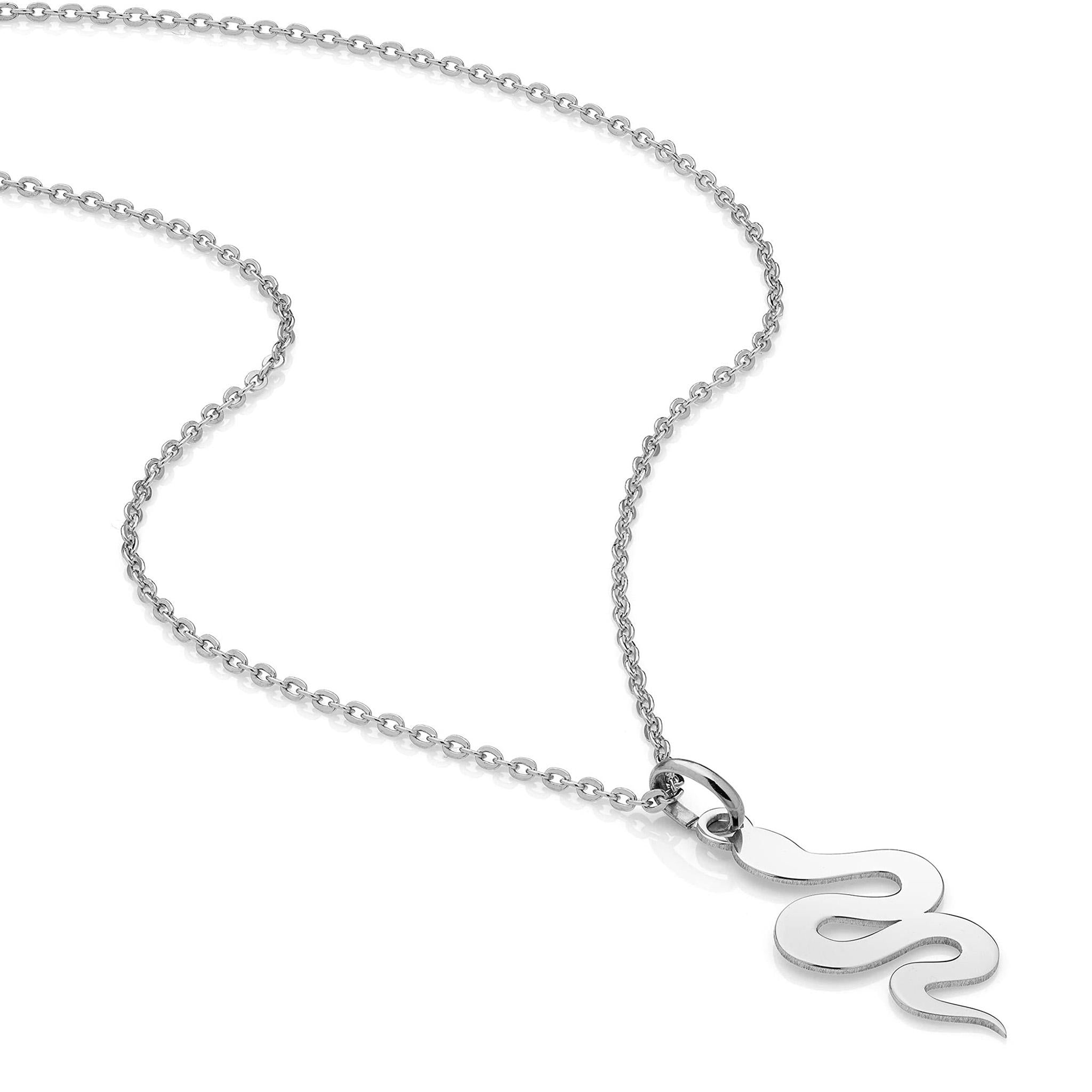 925 Silver Rhodium Plated Snake Pendant Necklace