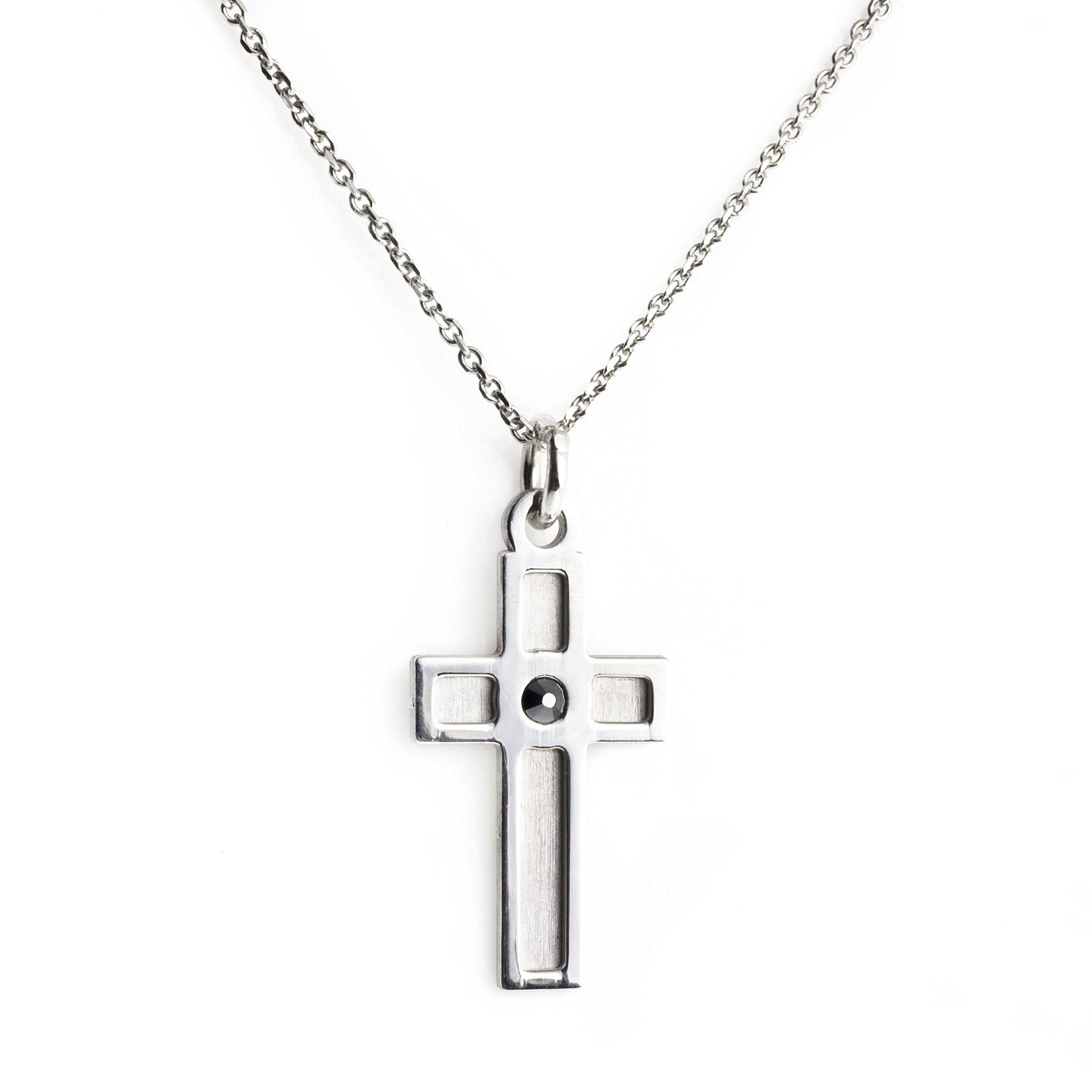 Collana con Ciondolo Croce e Cristallo Ematite in Argento 925 Rodiato