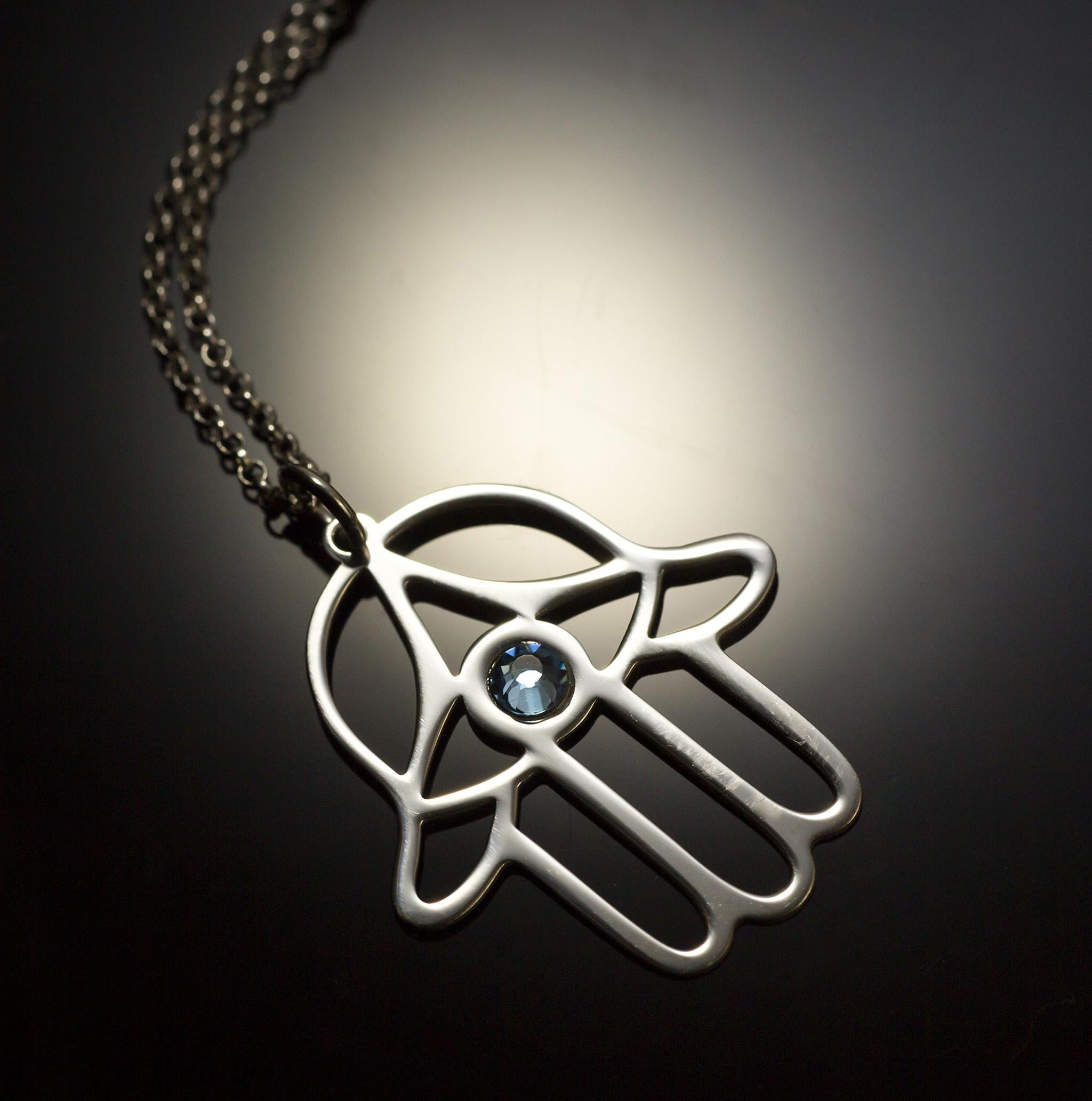 Collana con Mano di Fatima e Cristallo in Argento 925 Rodiato