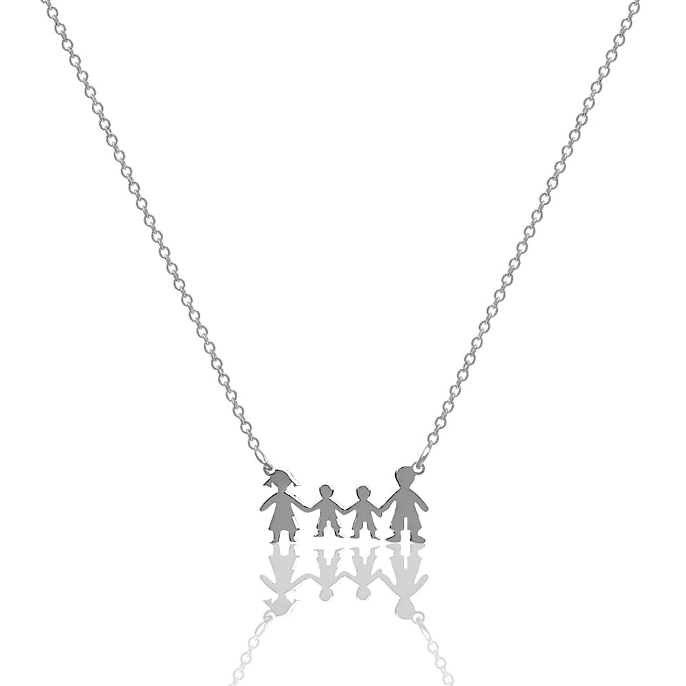 Collana Famiglia 4 Persone in Argento 925 - Mamma Papà e 2 Figli