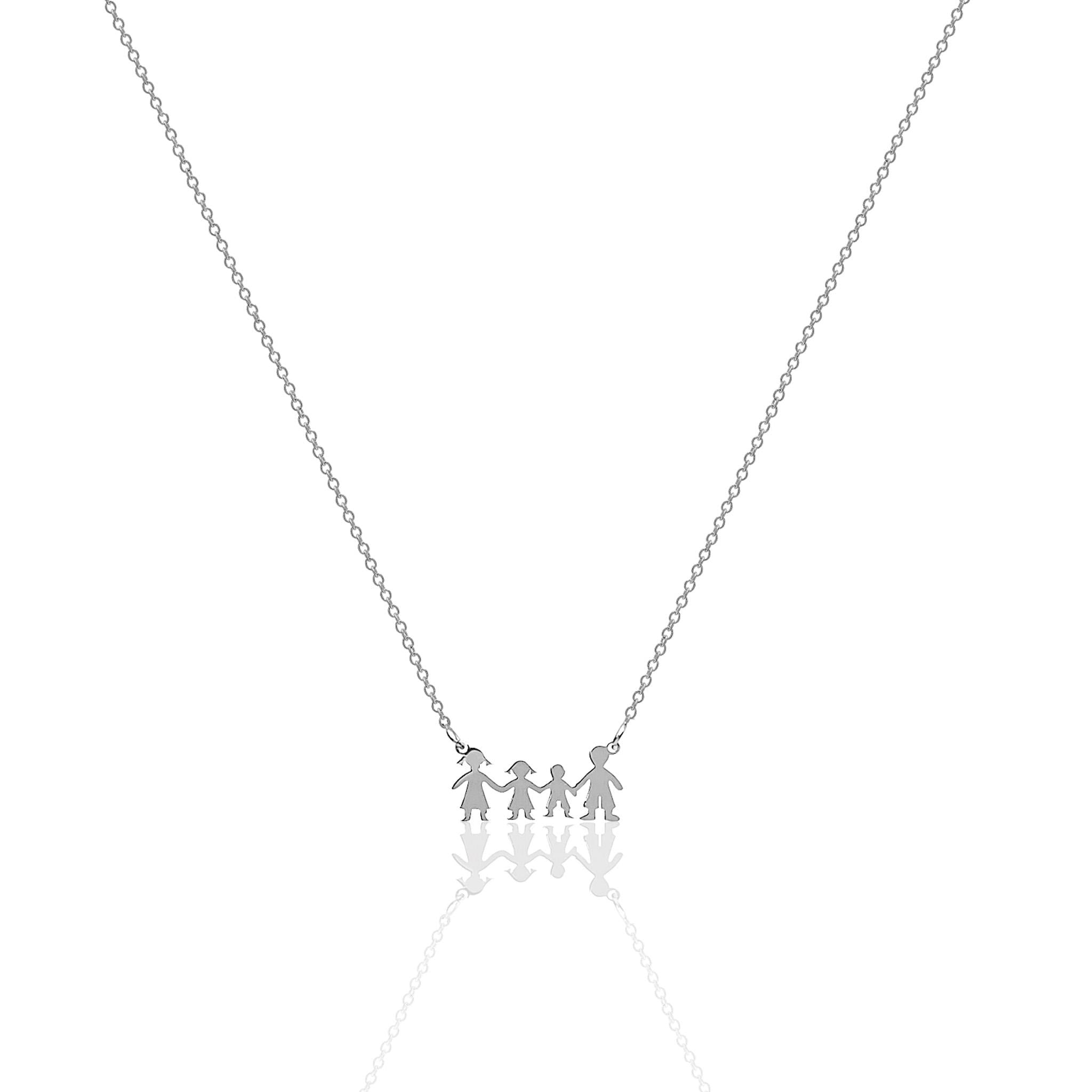 Collana Famiglia 4 Persone in Argento 925 - Mamma Papà Figlio e Figlia