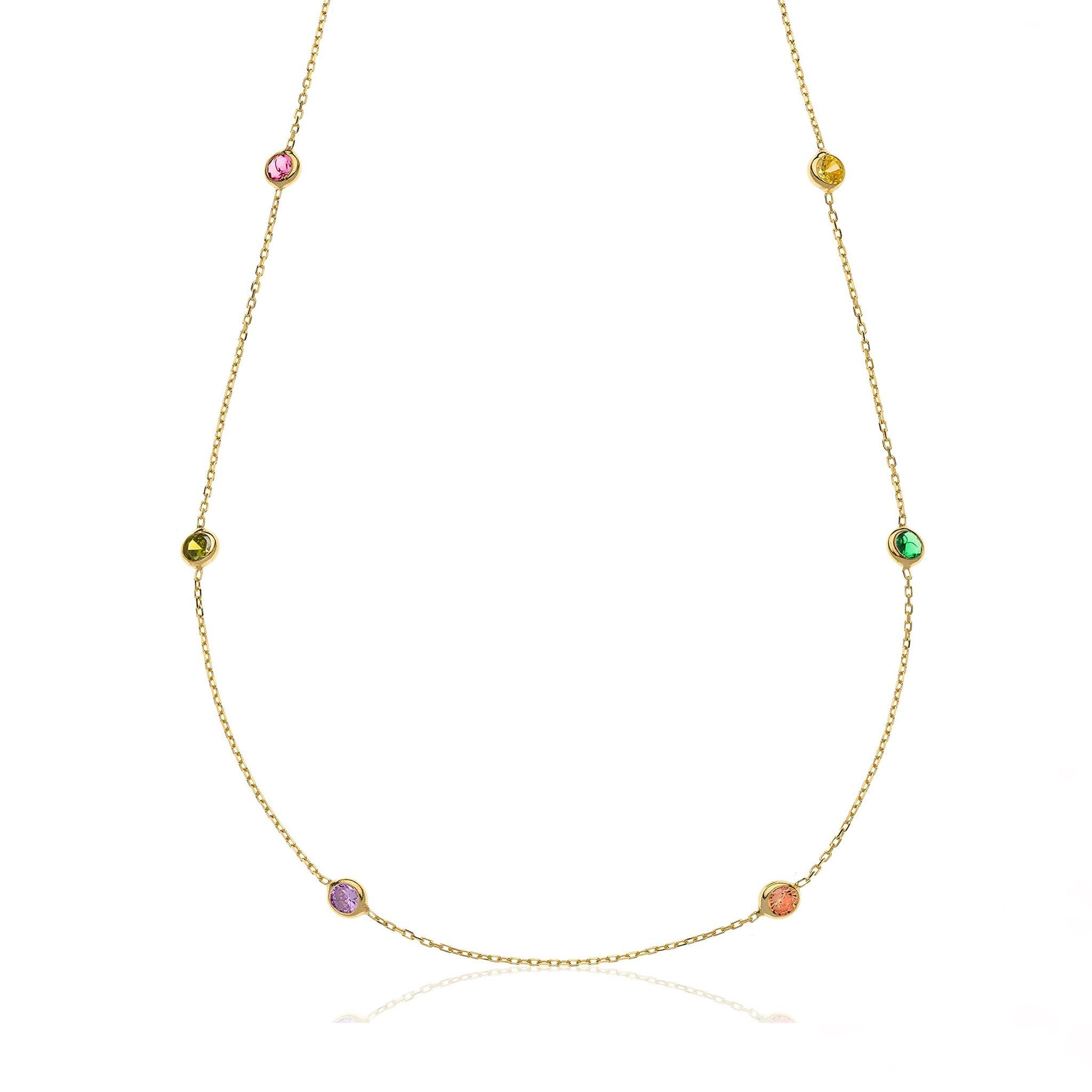 Collana Girocollo con Pietre Colorate in Argento 925 Placcato Oro 18K