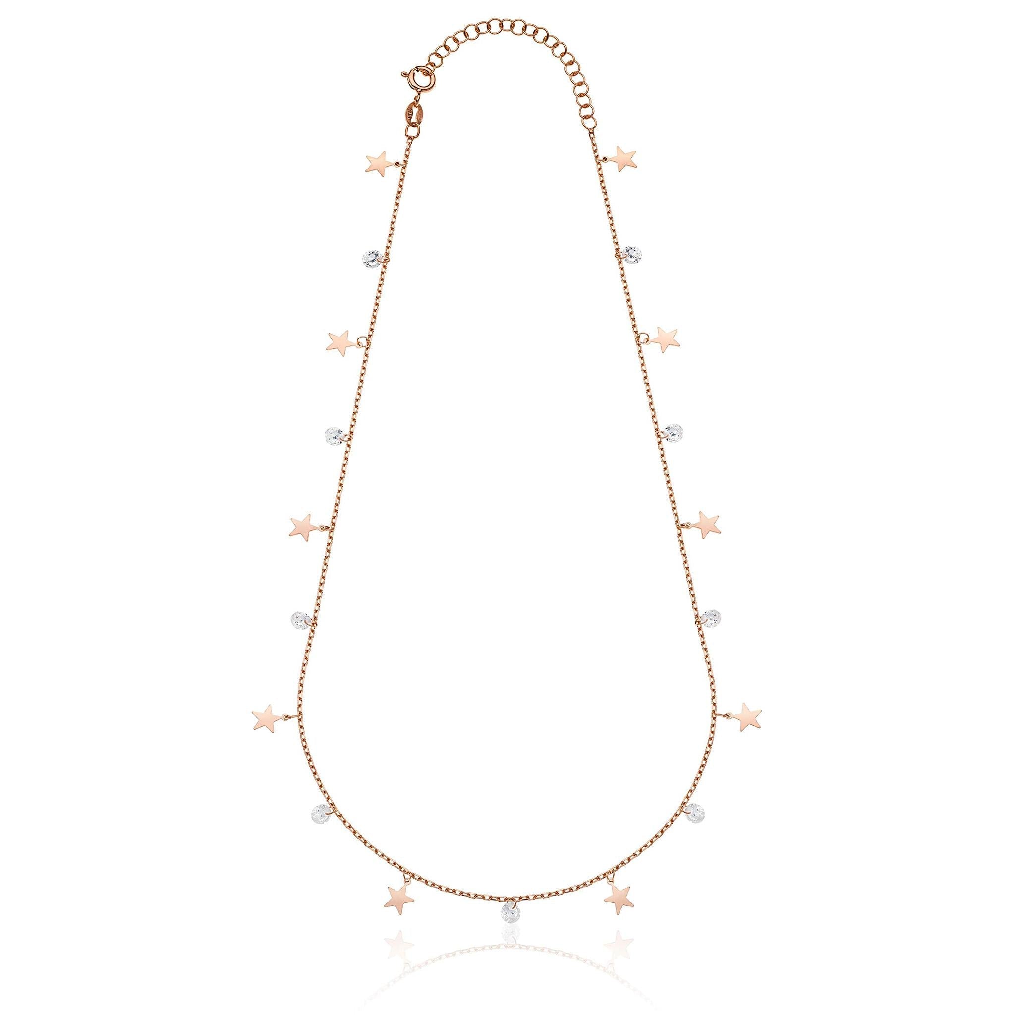 Collana Girocollo con Stelline e Zirconi in Argento 925 Placcato Oro Rosa